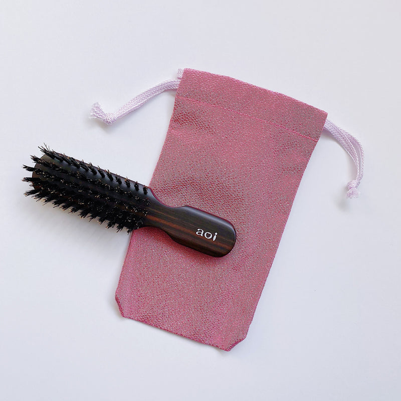 ポーチ付 天然猪毛のトラベルミニヘアブラシ｜Pig-hair Travel Mini Brush